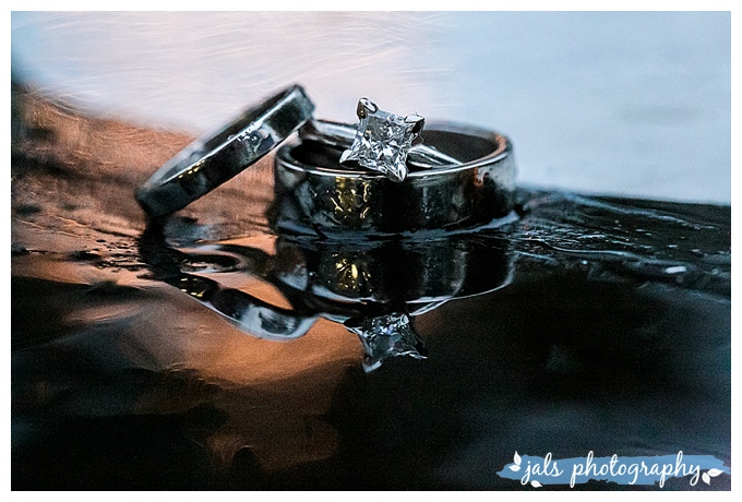 wedding rings in rain