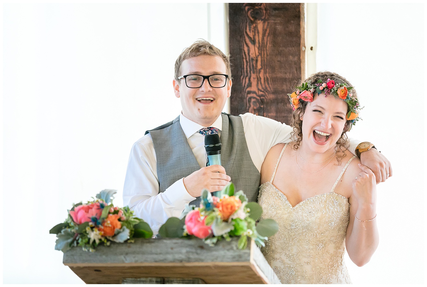 couple giving reception speech at whispering springs