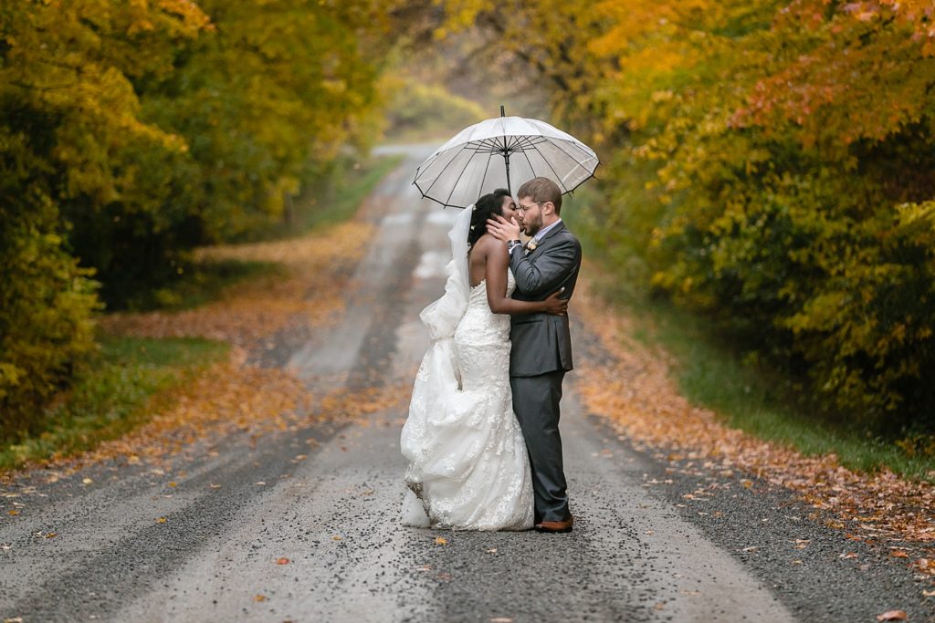 Romantic rainy portrait in the fall