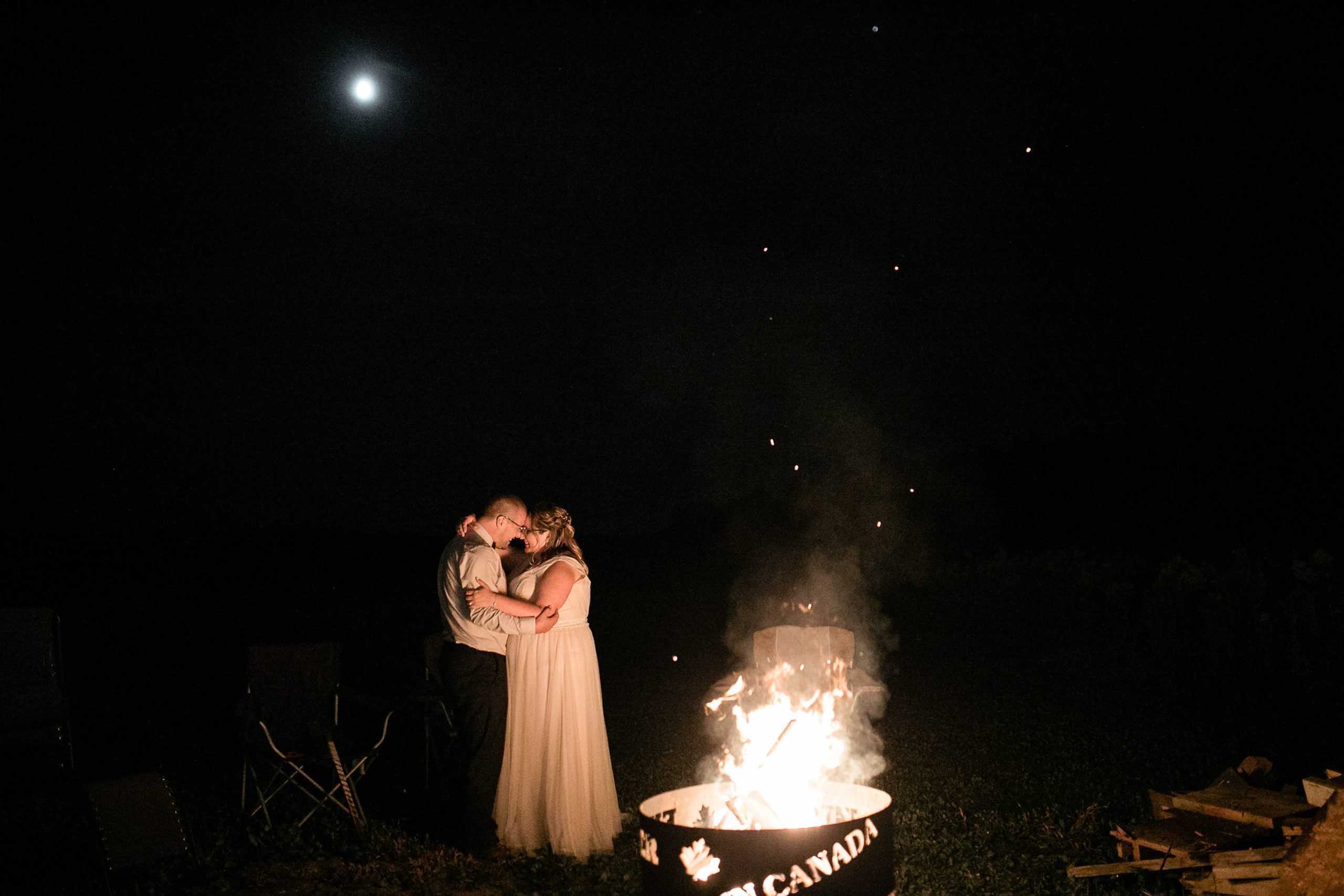 Backyard wedding bonfire in Campbellford